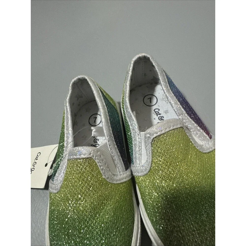 Cat & Jack Girl's Children Shoes Slip On Multi Color Green Size 7